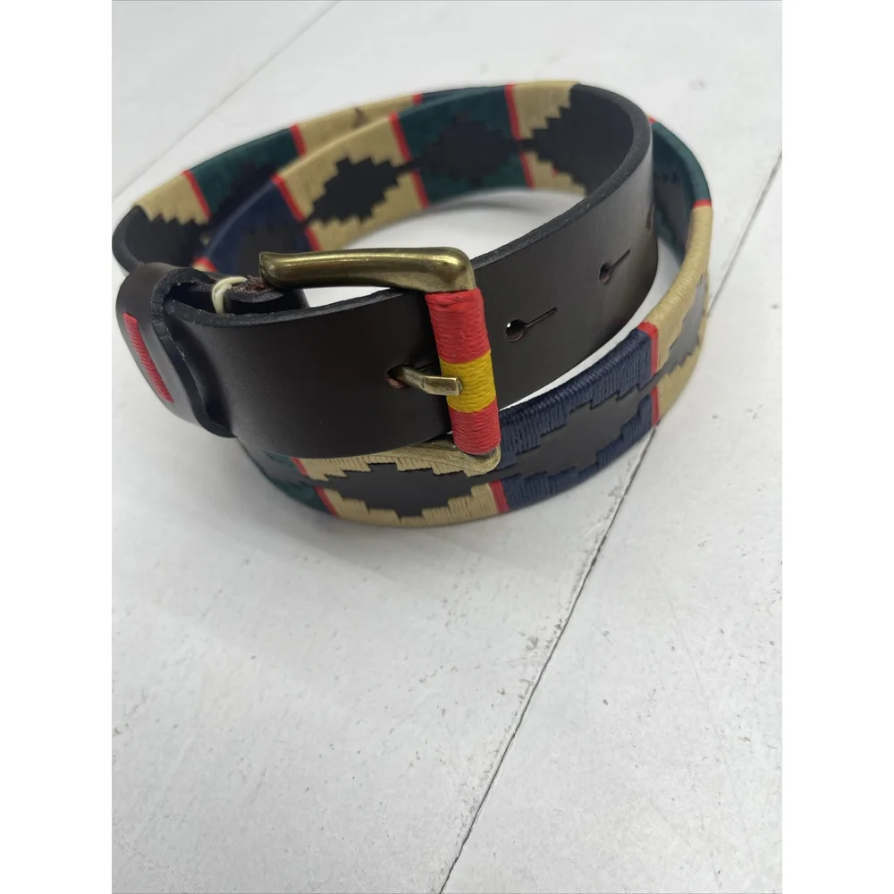 Old Ombu Belt Adults Size 90 33” M Pampa Leather Blue , Tan, Green Wax Thread